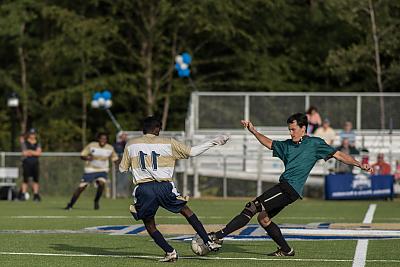 A soccer match on Charles Drake Athletic field 